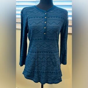 Chaps Blue Patterned Women's Henley Top